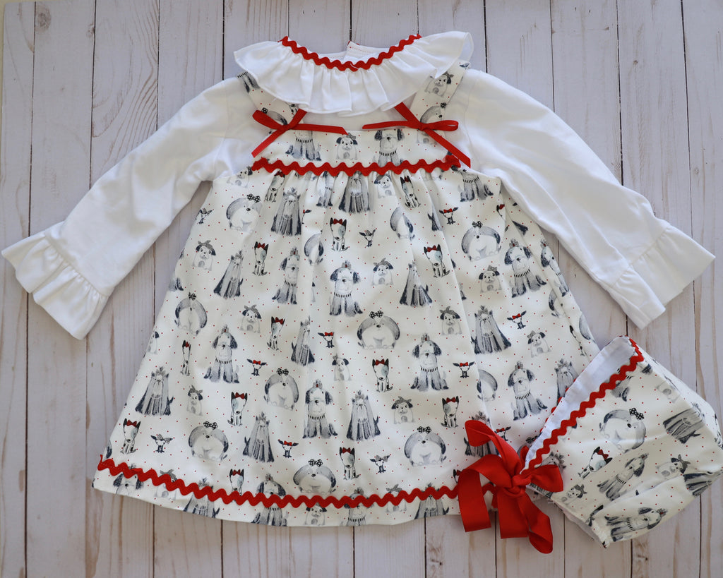 Girls long sleeve dress with puppies design