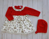 Combined knit woven dress set with puppies design