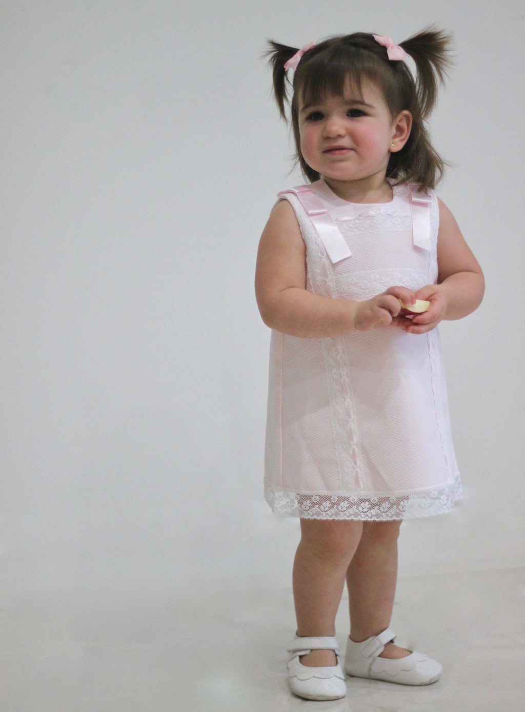 A-line Pique dress with lace and shoulder bows