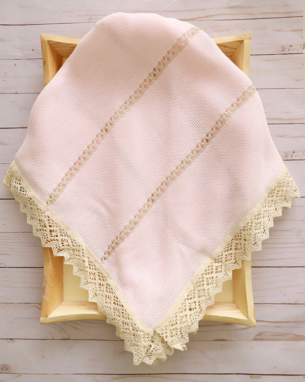 Knitted pink blanket for newborn baby girls