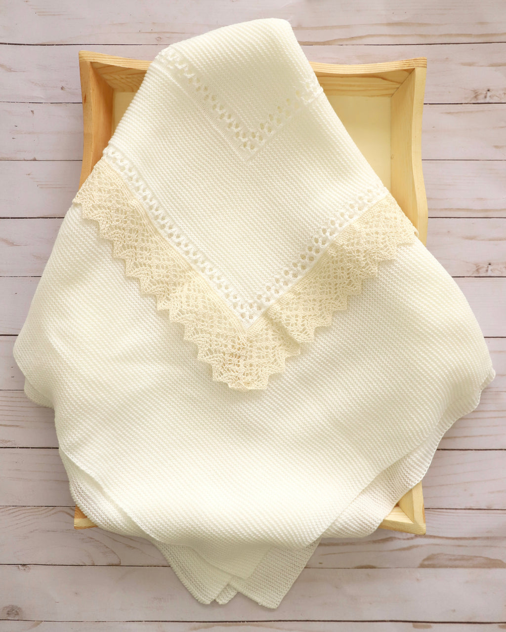 Knitted beige blanket for newborn baby girls and boys