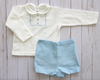 Corduroy style short and collar long sleeve set